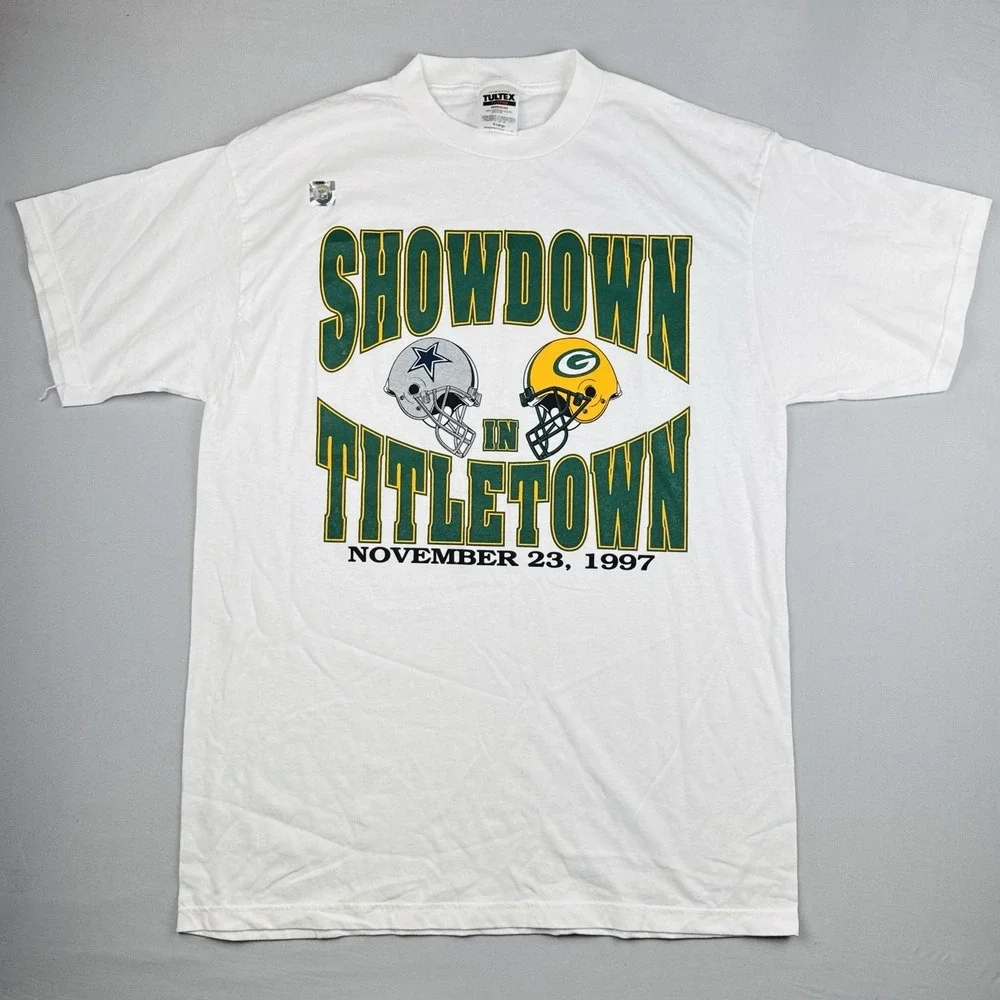 Vintage 1997 Cowboys vs Packers Showdown Titletown NFL T Shirt XL USA